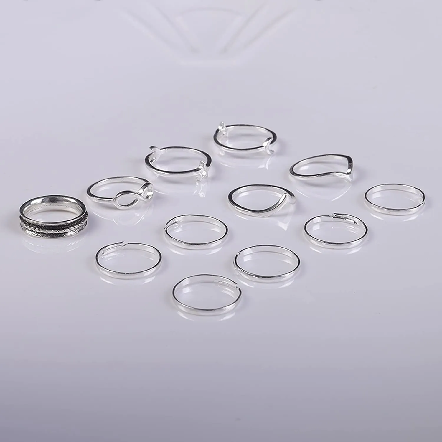 12-Pieces Set: Silver Rings for Teen