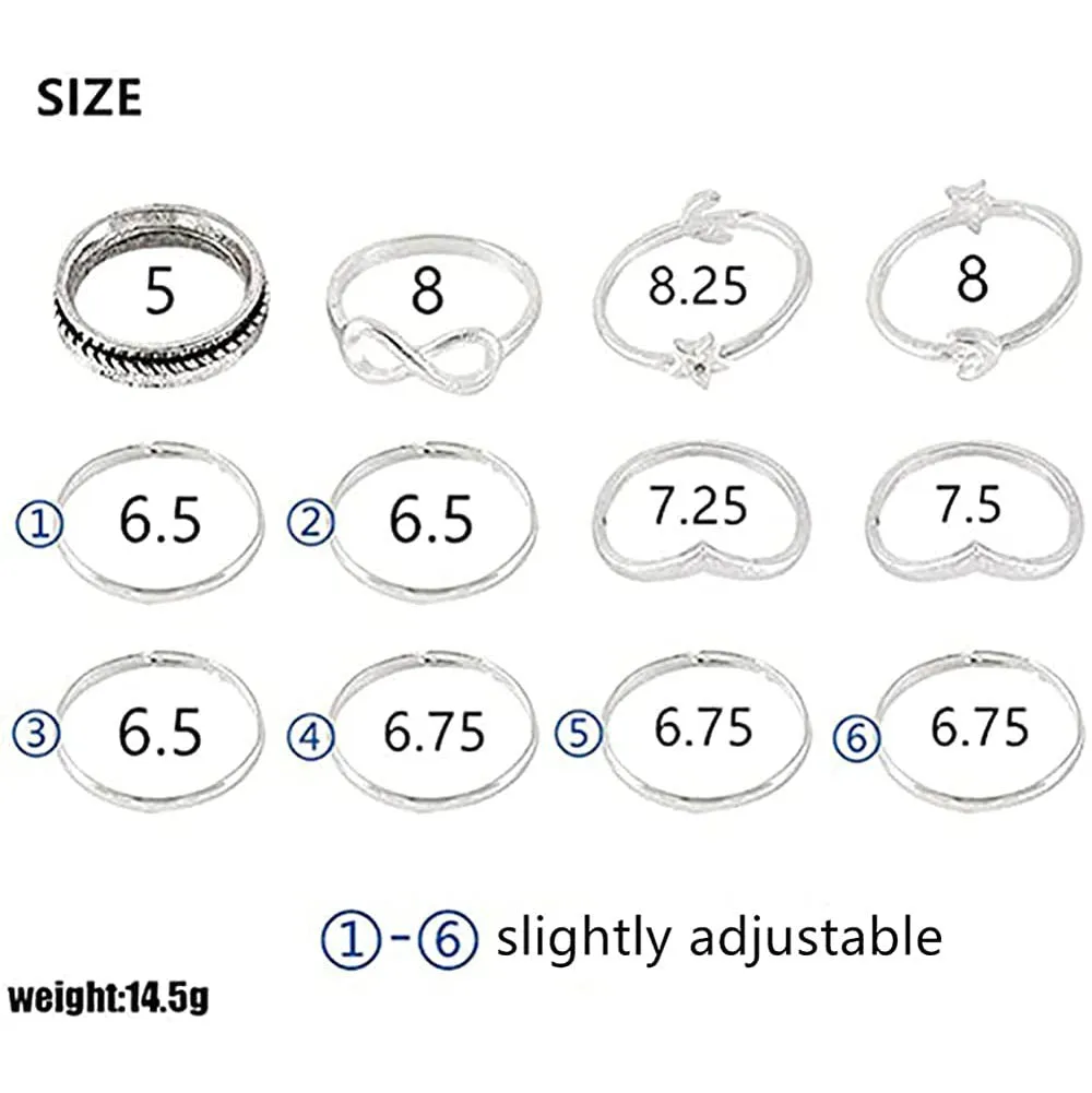 12-Pieces Set: Silver Rings for Teen