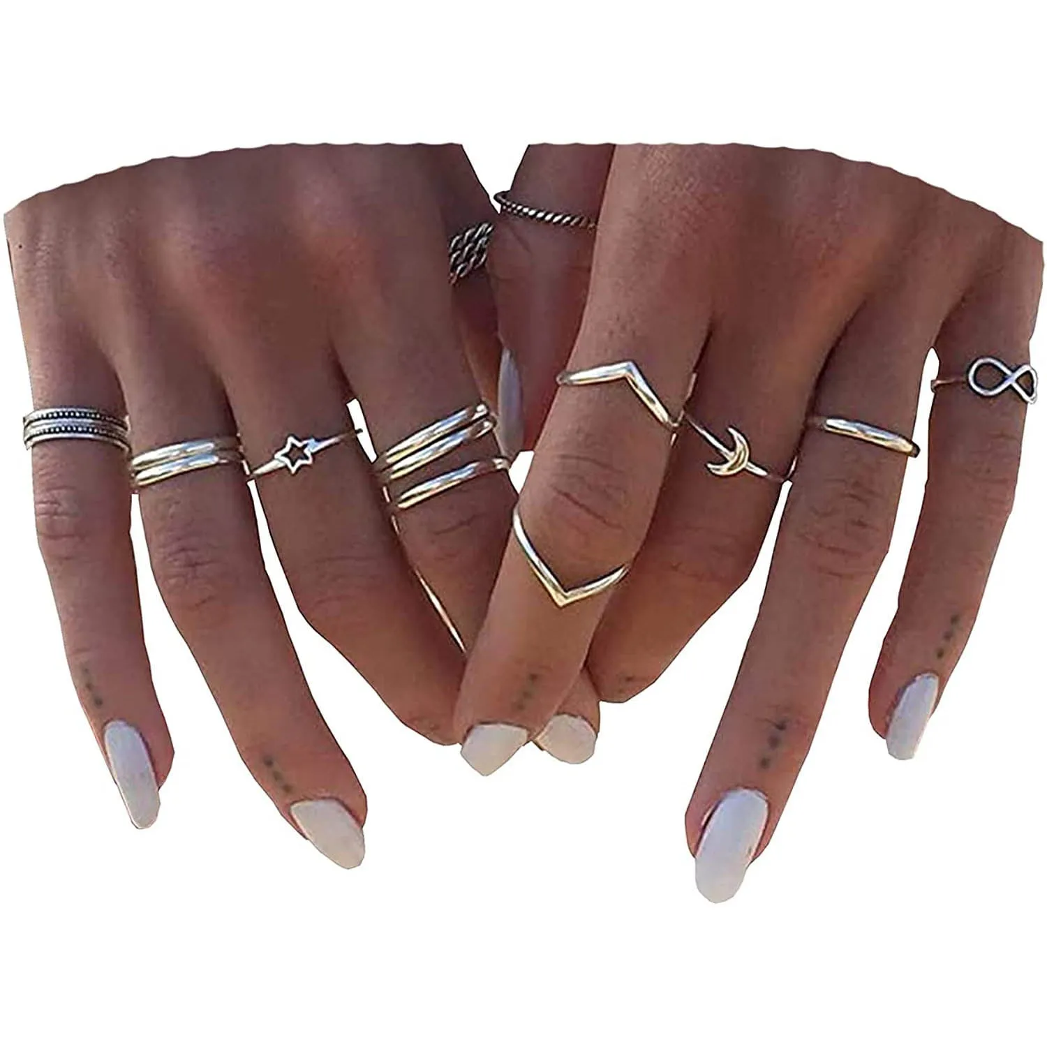 12-Pieces Set: Silver Rings for Teen