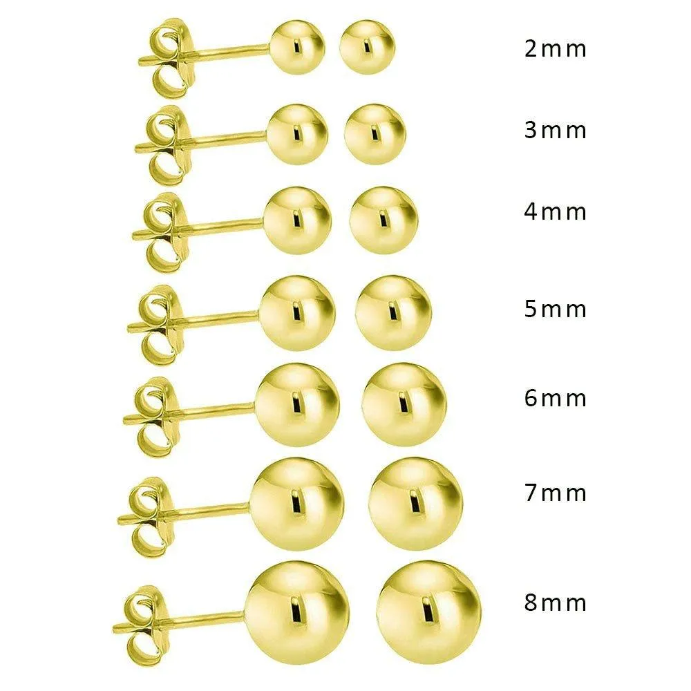 14E00003. - 14 Karat Yellow Gold Push Backing Bead Stud Earring