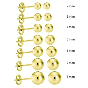 14E00003. - 14 Karat Yellow Gold Push Backing Bead Stud Earring