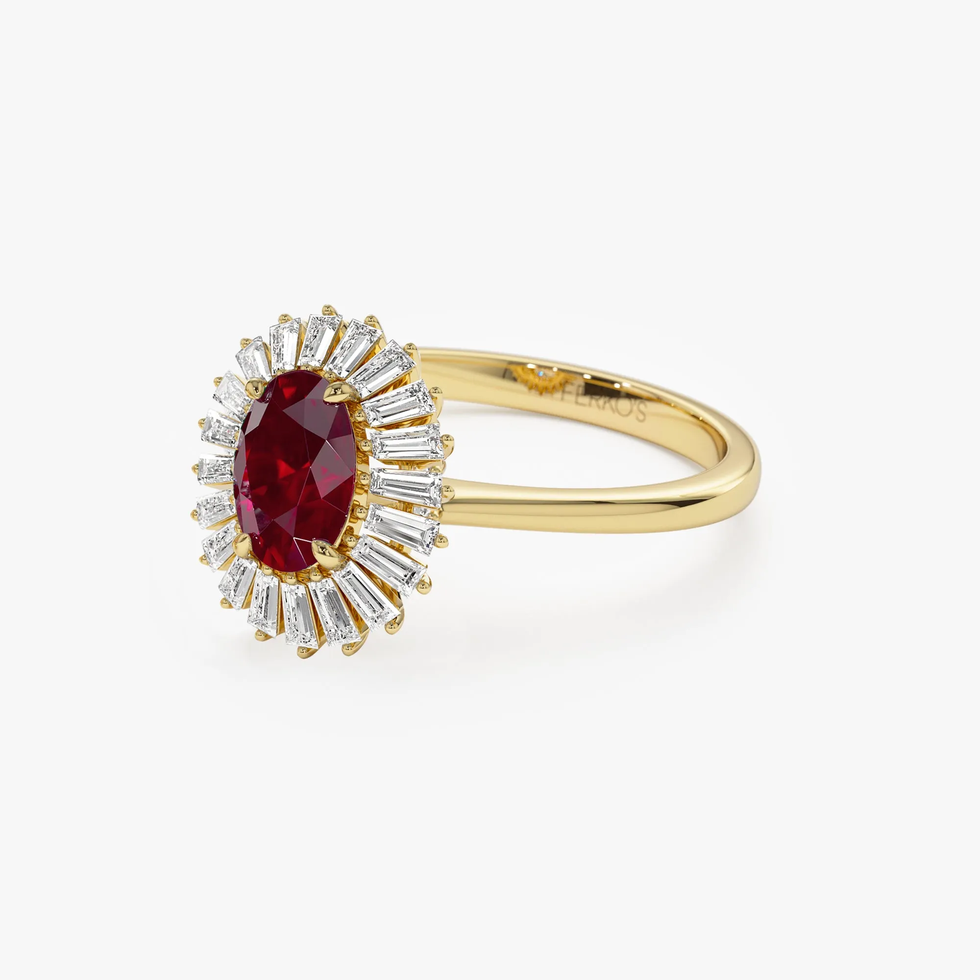 14k Baguette Diamond Ballerina Oval Ruby Ring