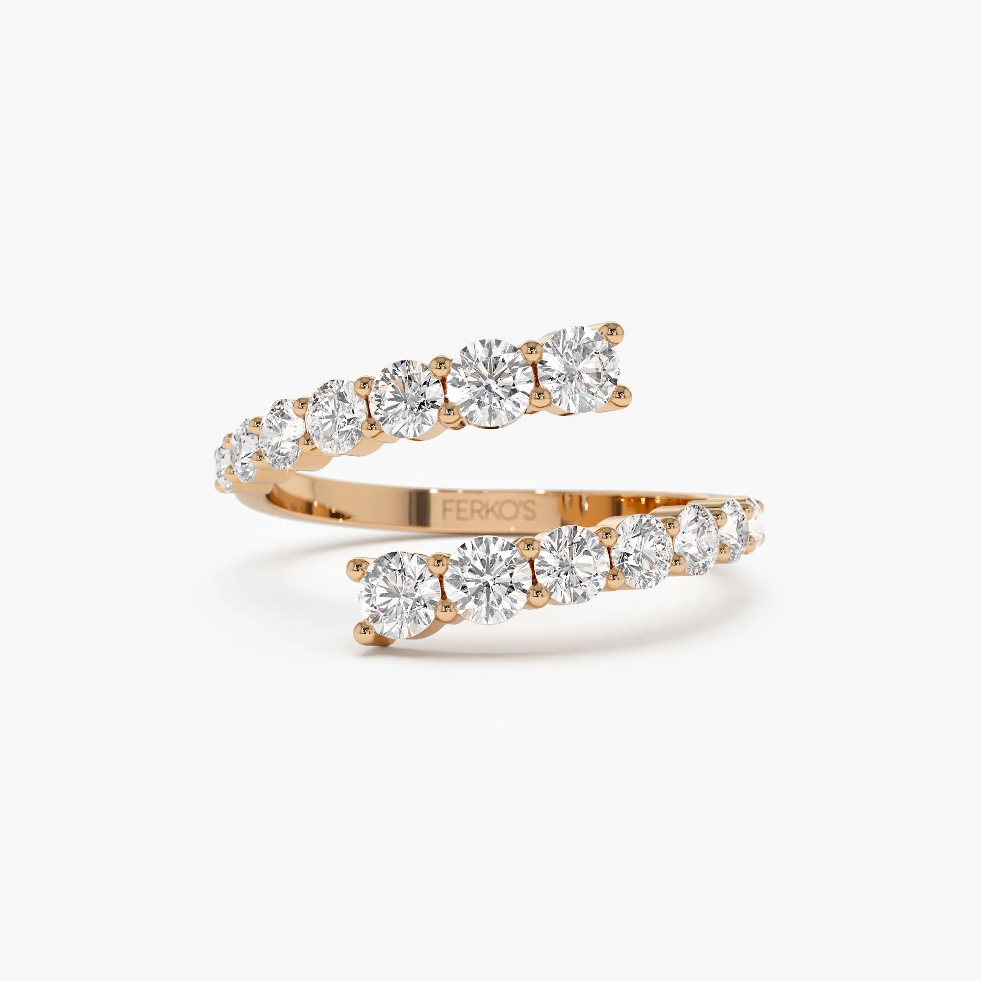 14k Cross Over Graduated Diamond Wrap Ring