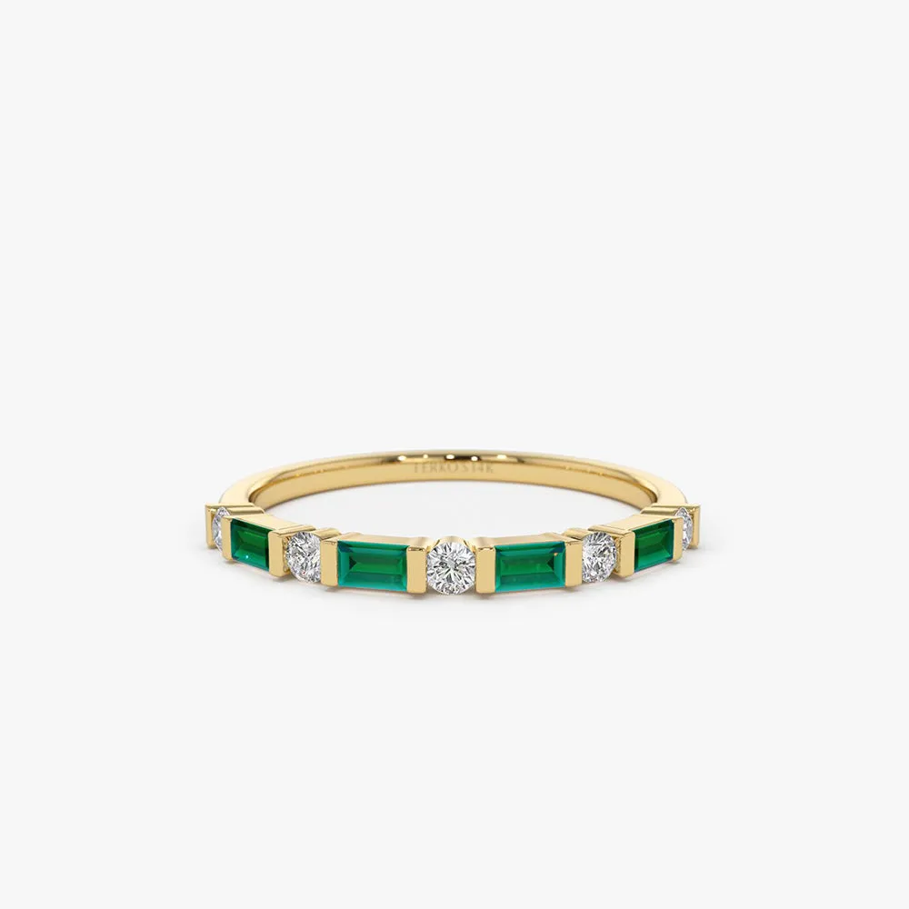 14k Emerald Baguette and Diamond Stackable Wedding Ring