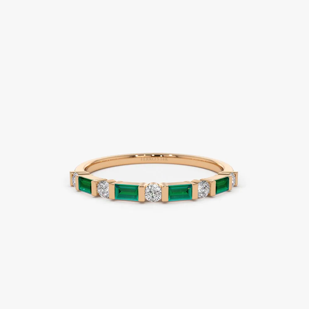 14k Emerald Baguette and Diamond Stackable Wedding Ring