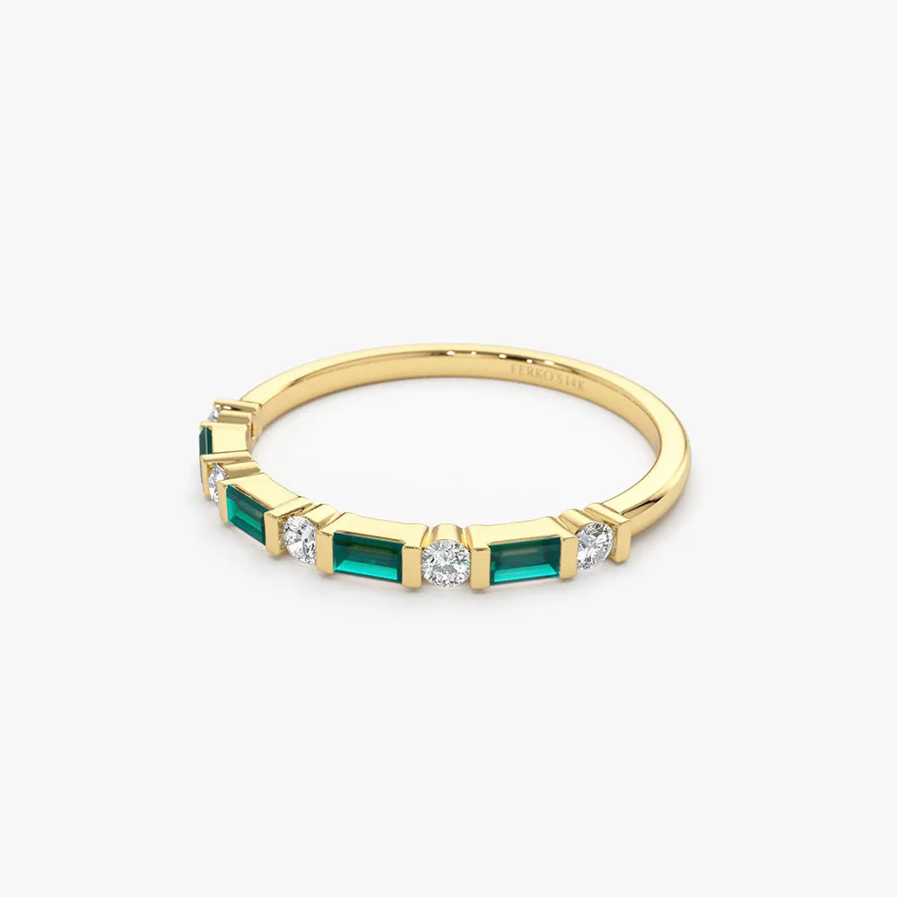 14k Emerald Baguette and Diamond Stackable Wedding Ring