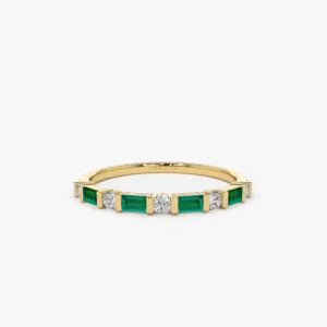 14k Emerald Baguette and Diamond Stackable Wedding Ring