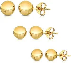 14k Gold Ball Stud Earrings (3-Pair-Pack) 3MM 4MM and 5MM