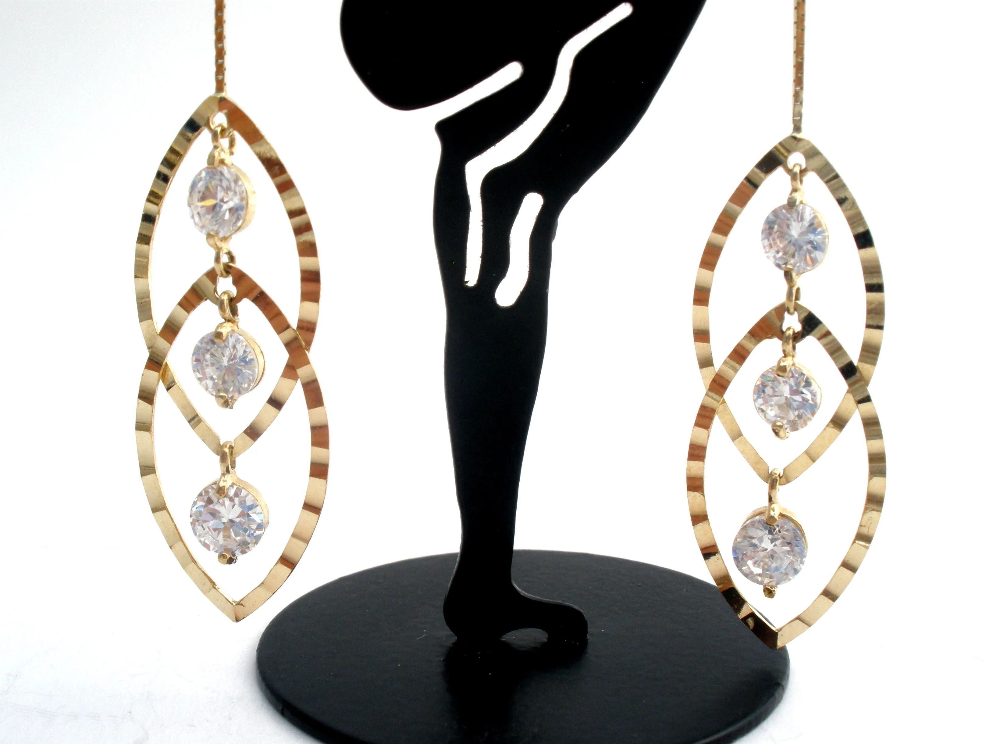 14K Gold Dangle Earrings With Cubic Zirconias