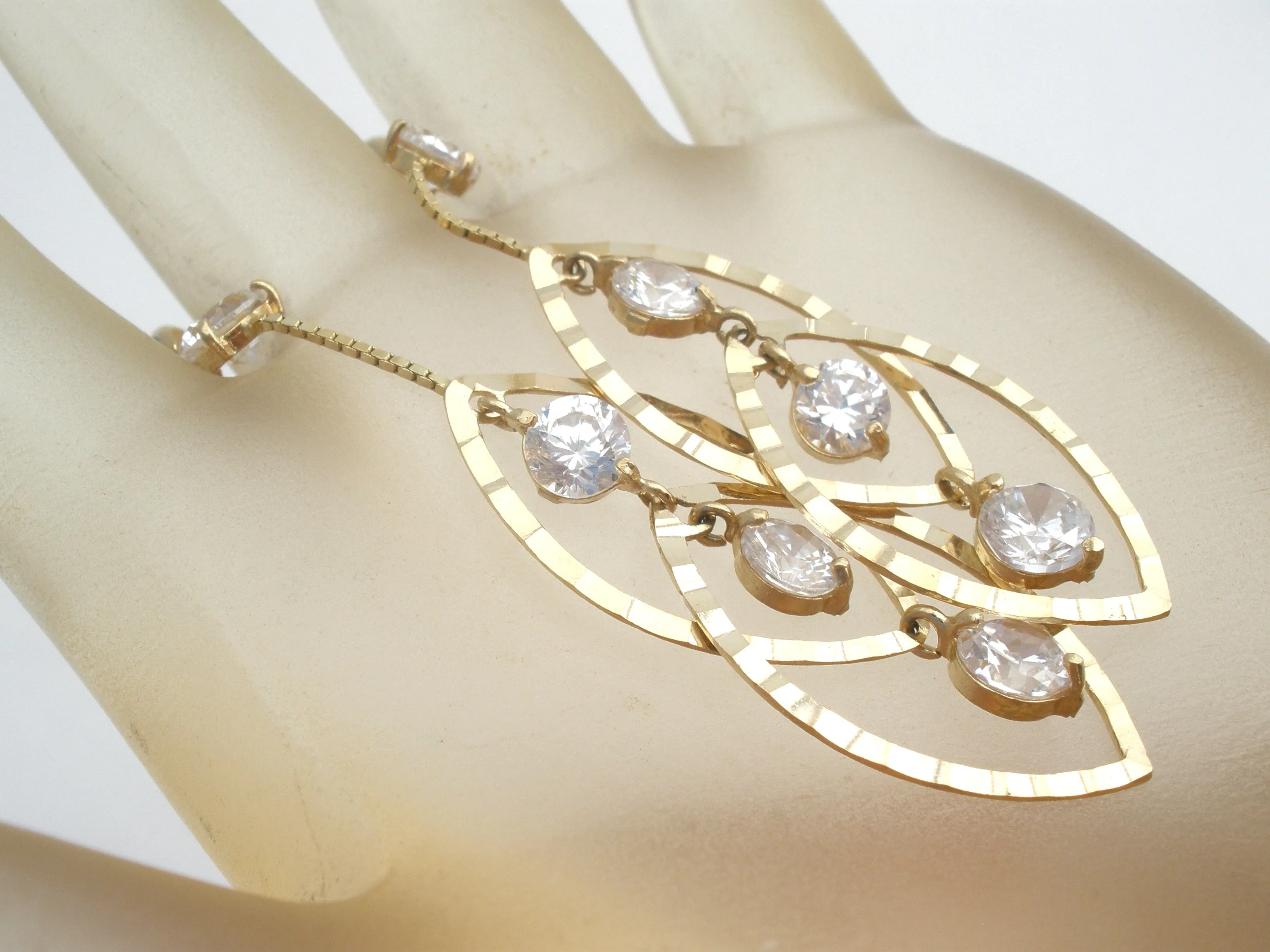 14K Gold Dangle Earrings With Cubic Zirconias