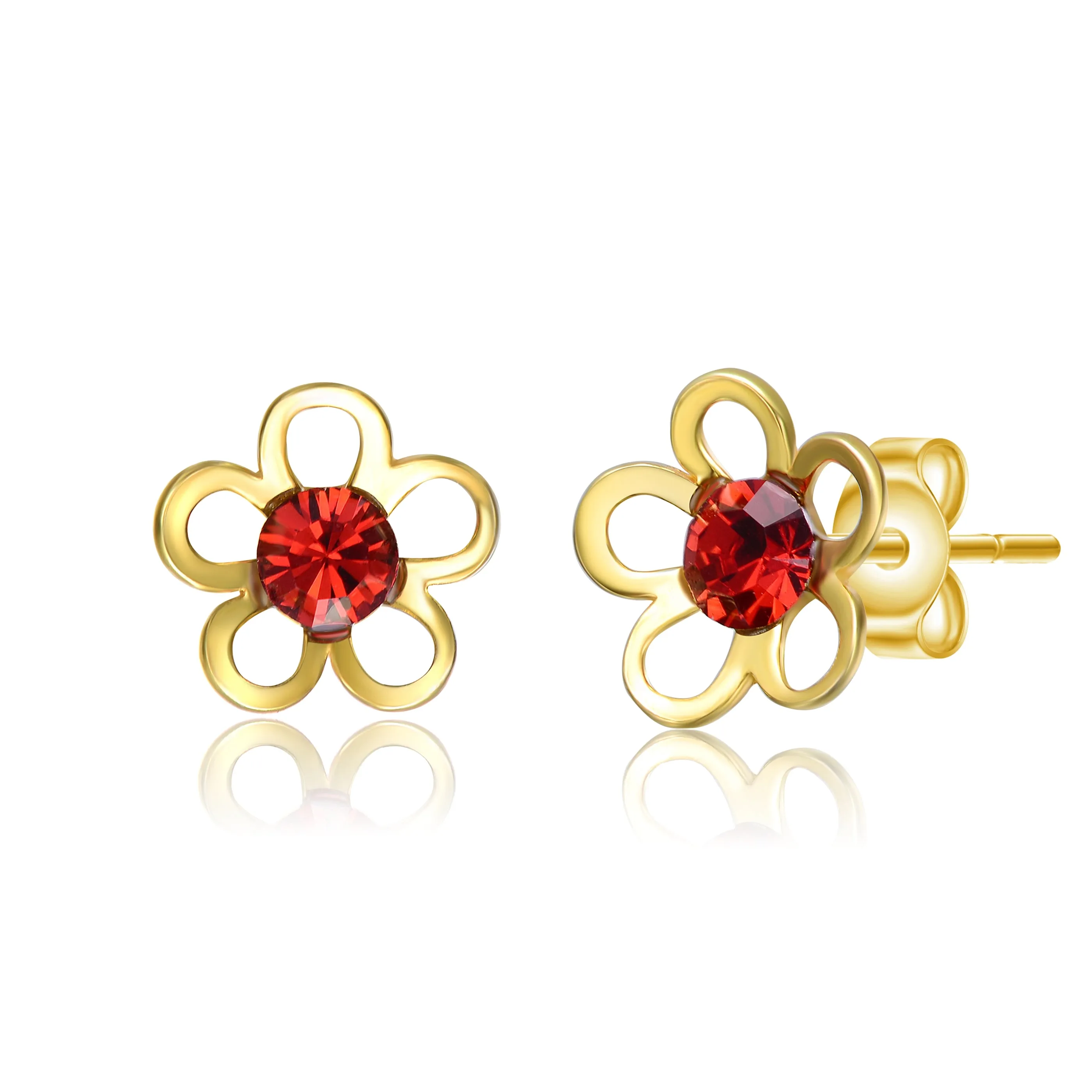 14k Gold Plated Red Velvet cubic zirconia Daisy Flower Stud Earrings