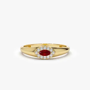 14k Marquise Ruby Ring in Halo Setting