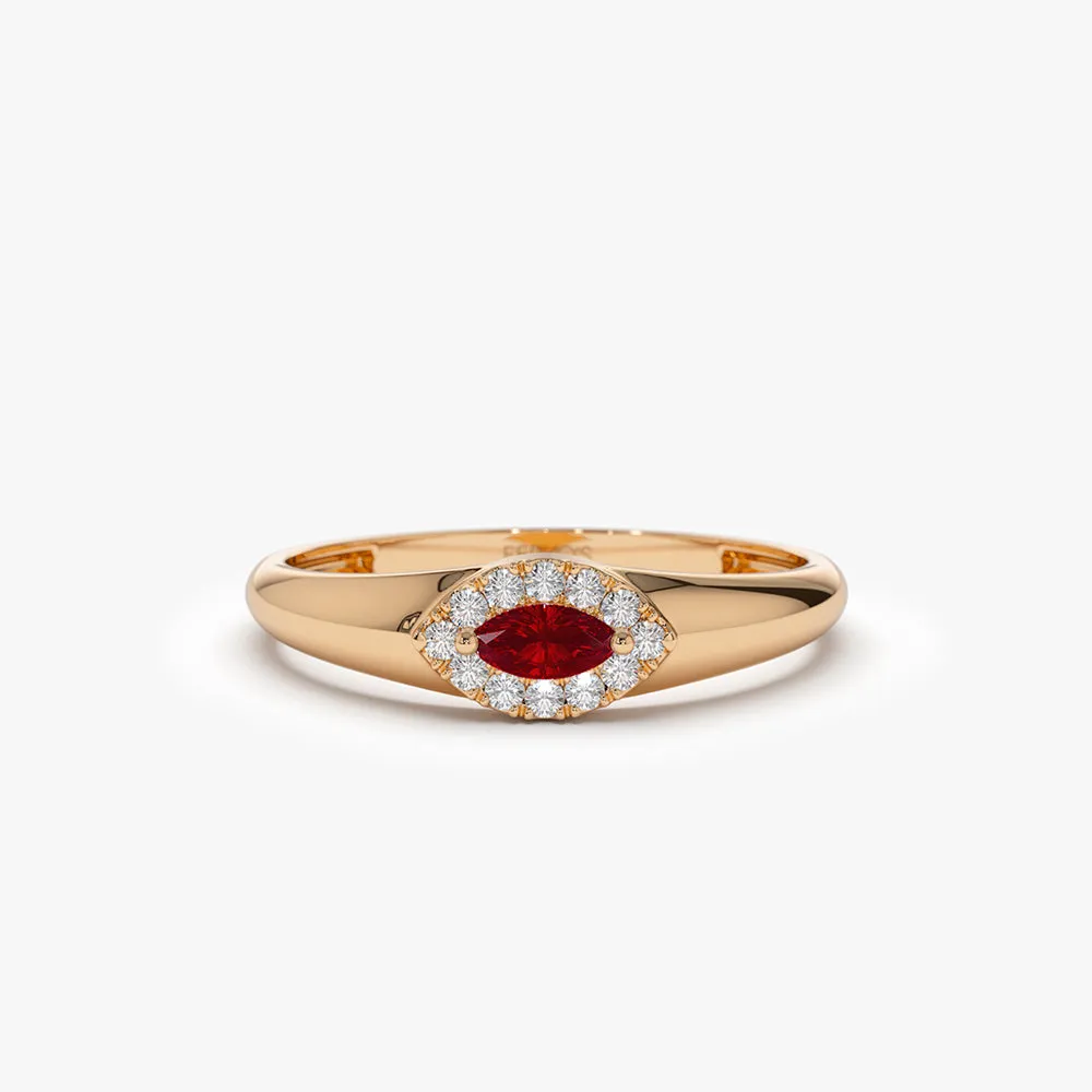 14k Marquise Ruby Ring in Halo Setting