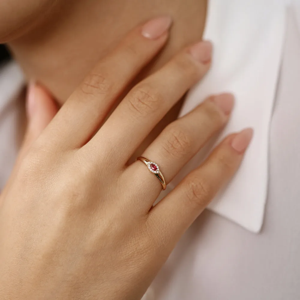 14k Marquise Ruby Ring in Halo Setting