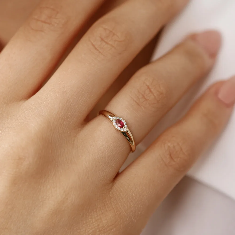 14k Marquise Ruby Ring in Halo Setting