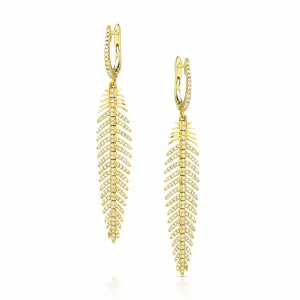 18kt Yellow Gold Diamond Feather Drop Earrings