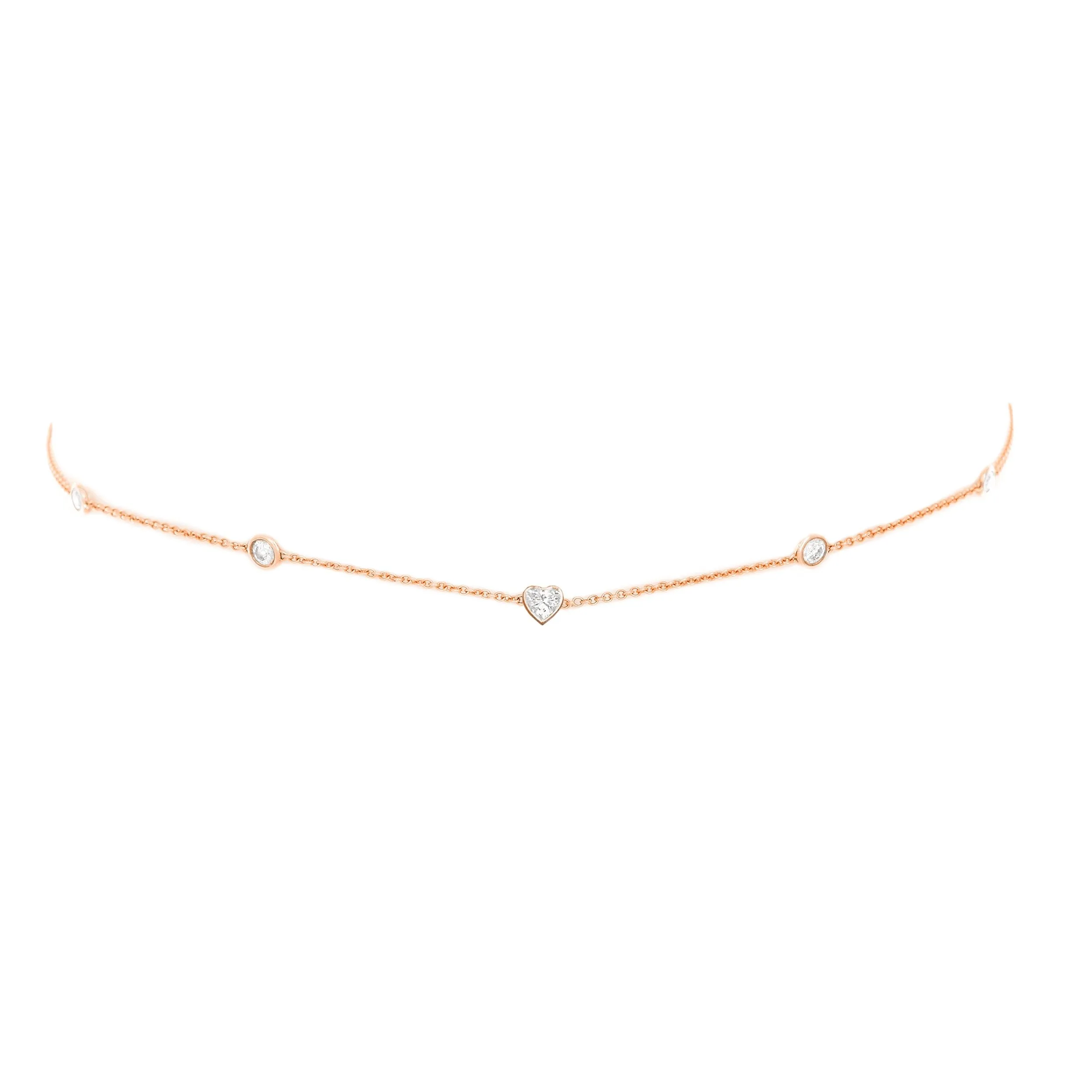 5 or 7 Diamond Heart of Light Orbit Choker with Heart Center