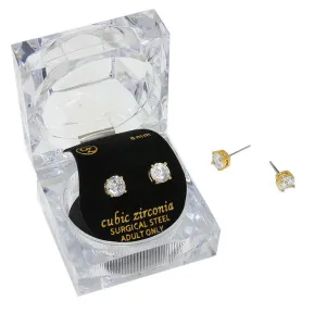 6mm Round Cut Crystal Cubic Zirconia CZ Earrings Clear Box