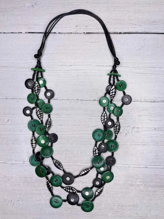 Alisha D Multi Strands Green Black Disc Coconut and Resin Zebra Beaded