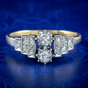 Antique Art Deco Diamond Toi Et Moi Ring 0.50ct Total