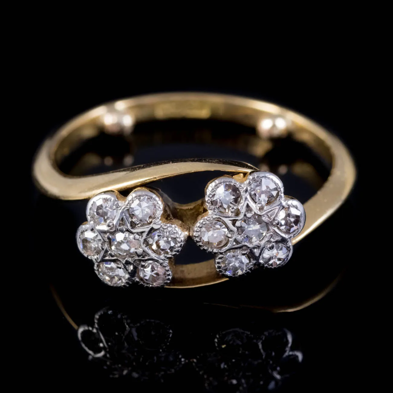 Antique Edwardian Diamond Flower Toi Et Moi Twist Ring 0.45ct Of Diamond