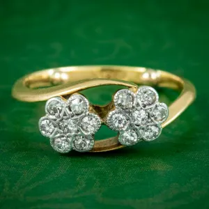 Antique Edwardian Diamond Flower Toi Et Moi Twist Ring 0.45ct Of Diamond