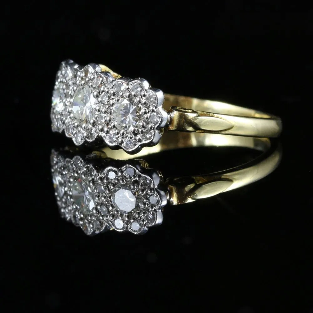 Antique Edwardian Diamond Trilogy Cluster Ring 0.80Ct