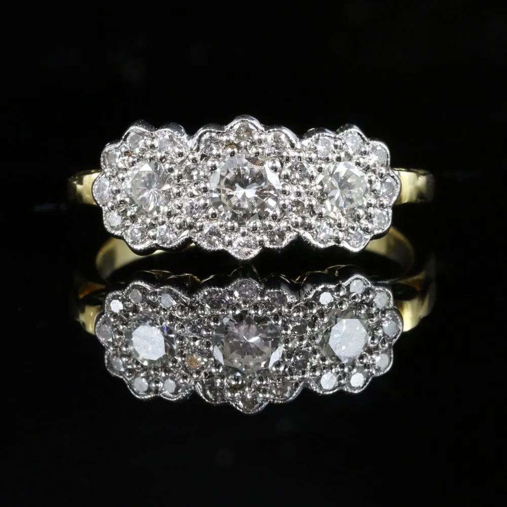 Antique Edwardian Diamond Trilogy Cluster Ring 0.80Ct