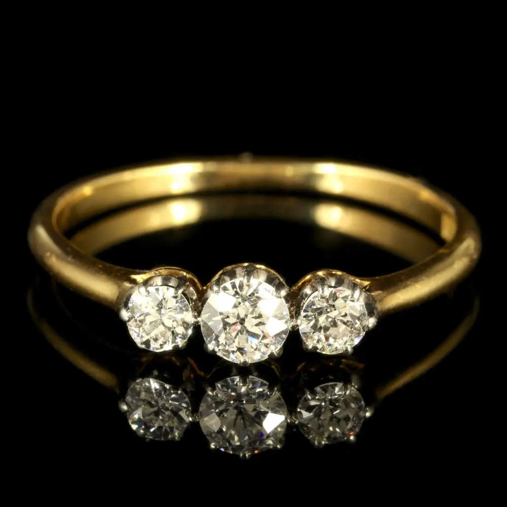 Antique Edwardian Diamond Trilogy Ring 18Ct Gold Circa 1910 Engagement Ring