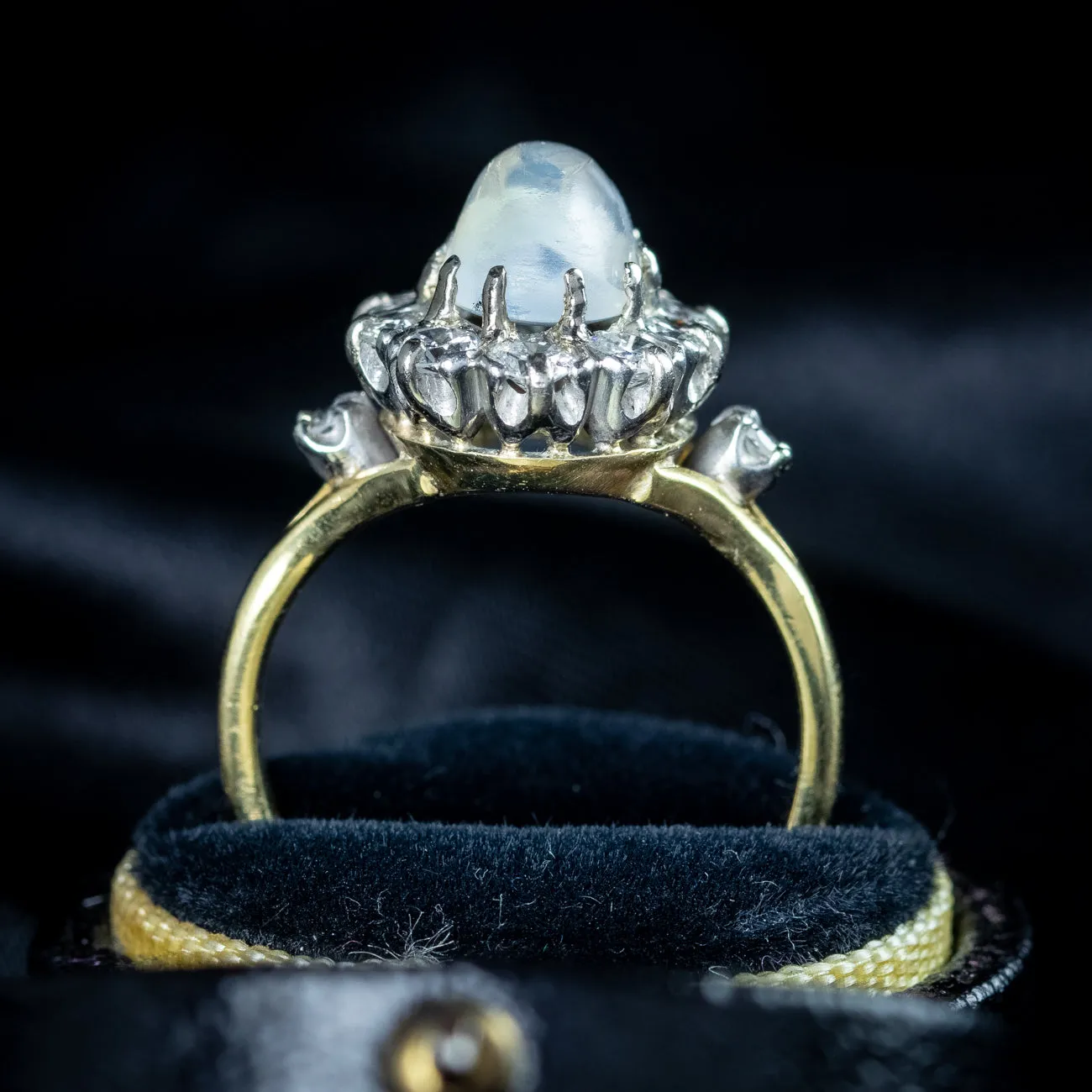 Antique Edwardian Moonstone Diamond Cluster Ring 2ct Moonstone