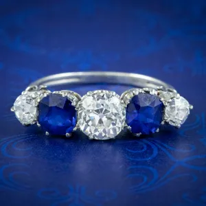 Antique Edwardian Sapphire Diamond Ring 1.87ct Sapphire 1.94ct Diamond With Cert