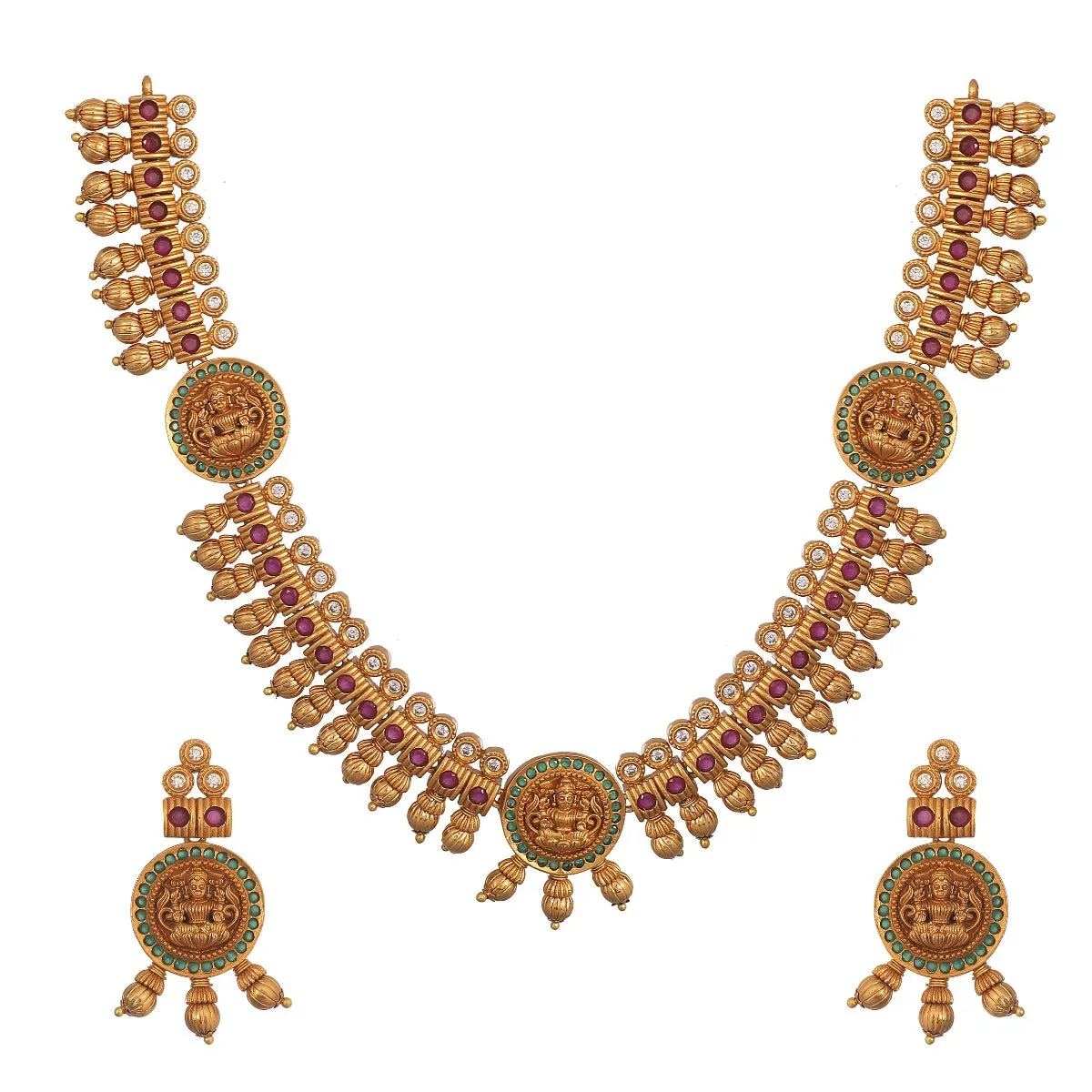 Antique Gold Plated Ambika Necklace and Earrings Set