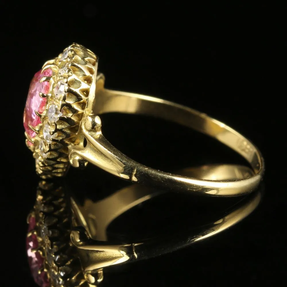 Antique Victorian Pink Sapphire Diamond Cluster Ring 18Ct Gold