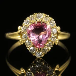 Antique Victorian Pink Sapphire Diamond Cluster Ring 18Ct Gold