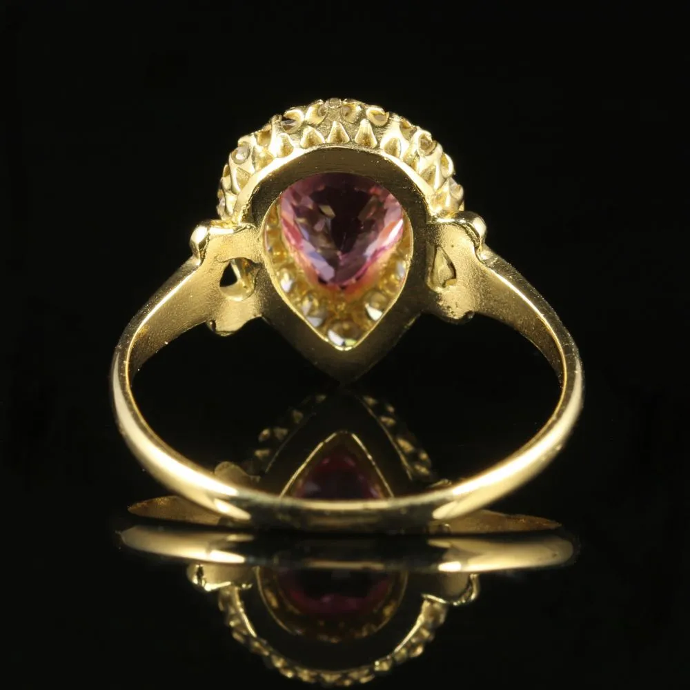 Antique Victorian Pink Sapphire Diamond Cluster Ring 18Ct Gold