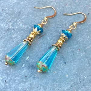 Aqua & Gold Vintage Style Czech Glass Earrings $38.00