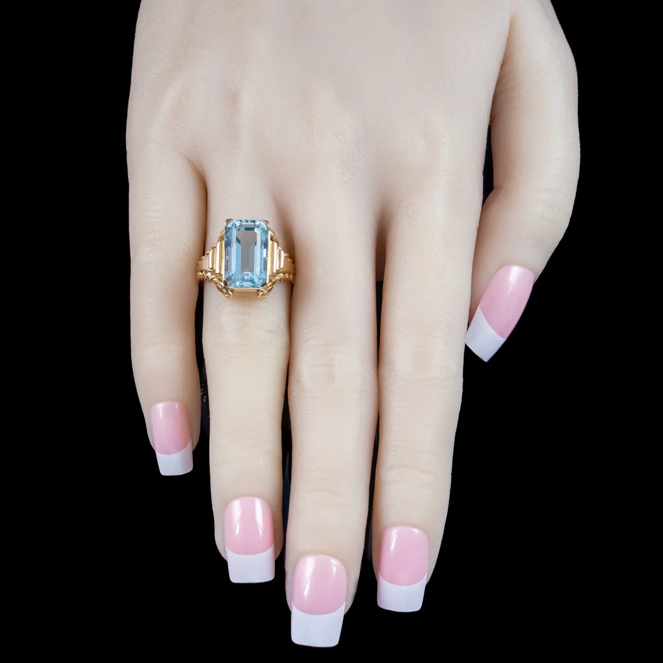 Art Deco French Aquamarine Ring 6.6ct Aqua