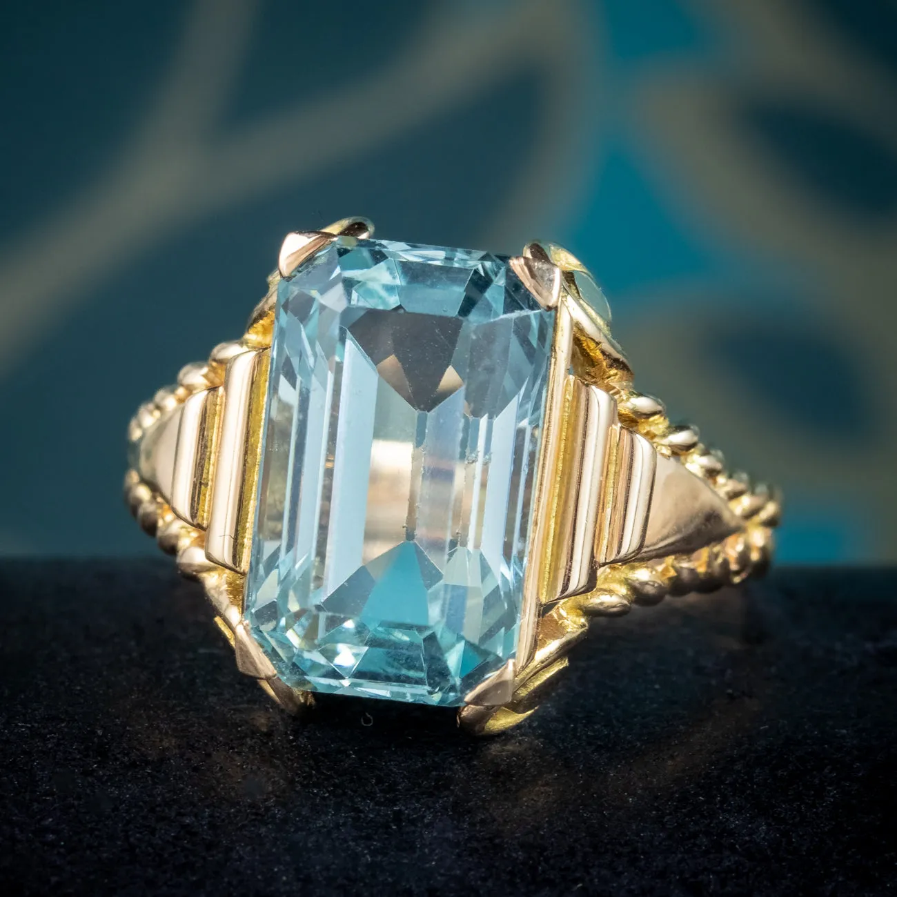 Art Deco French Aquamarine Ring 6.6ct Aqua