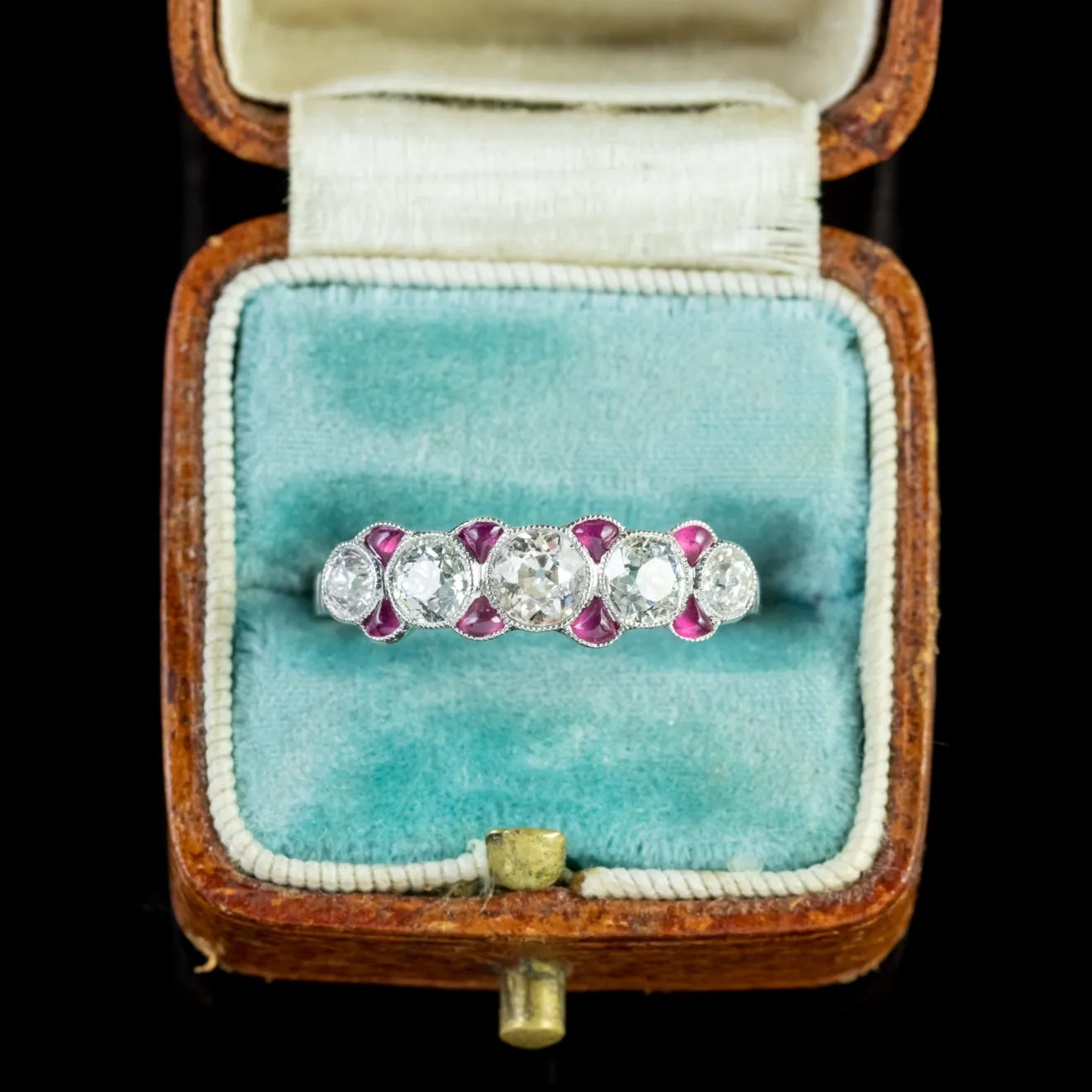 Art Deco Style Ruby Diamond Ring 18Ct White Gold Eternity Ring 0.85Ct Old Cut Diamond