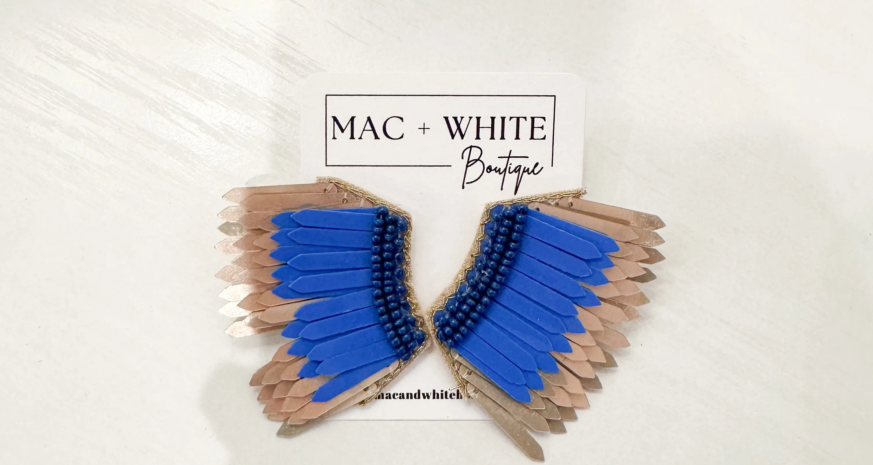 BLUE AND GOLD FEATHER EARRING