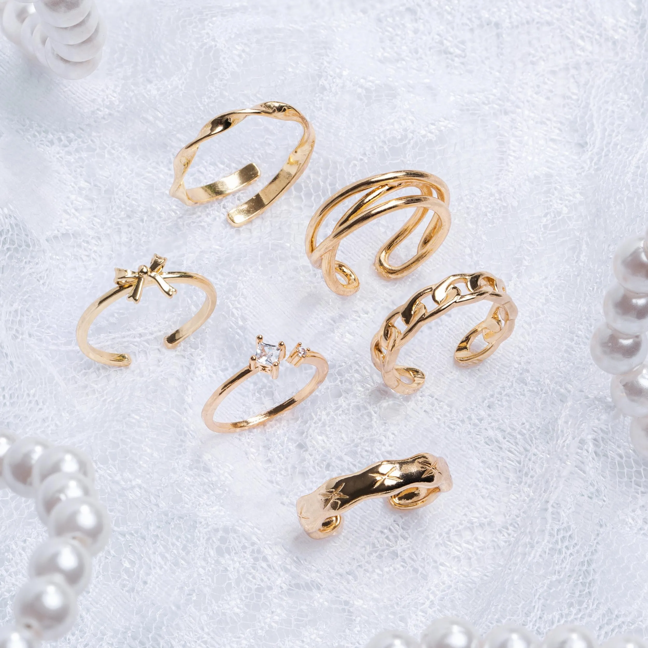 Chain Ring 14K Gold Adjustable Ring Set