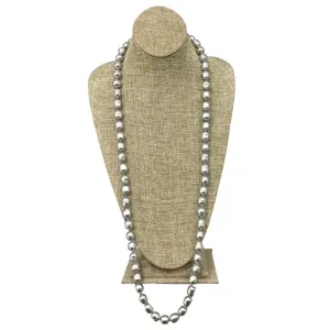 Chanel Silver Metallic Vintage 1981 Chunky Pearl Long Necklace