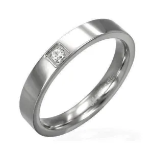 Double Agent Classic Thin Stainless Steel Band with Inset CZ Ring