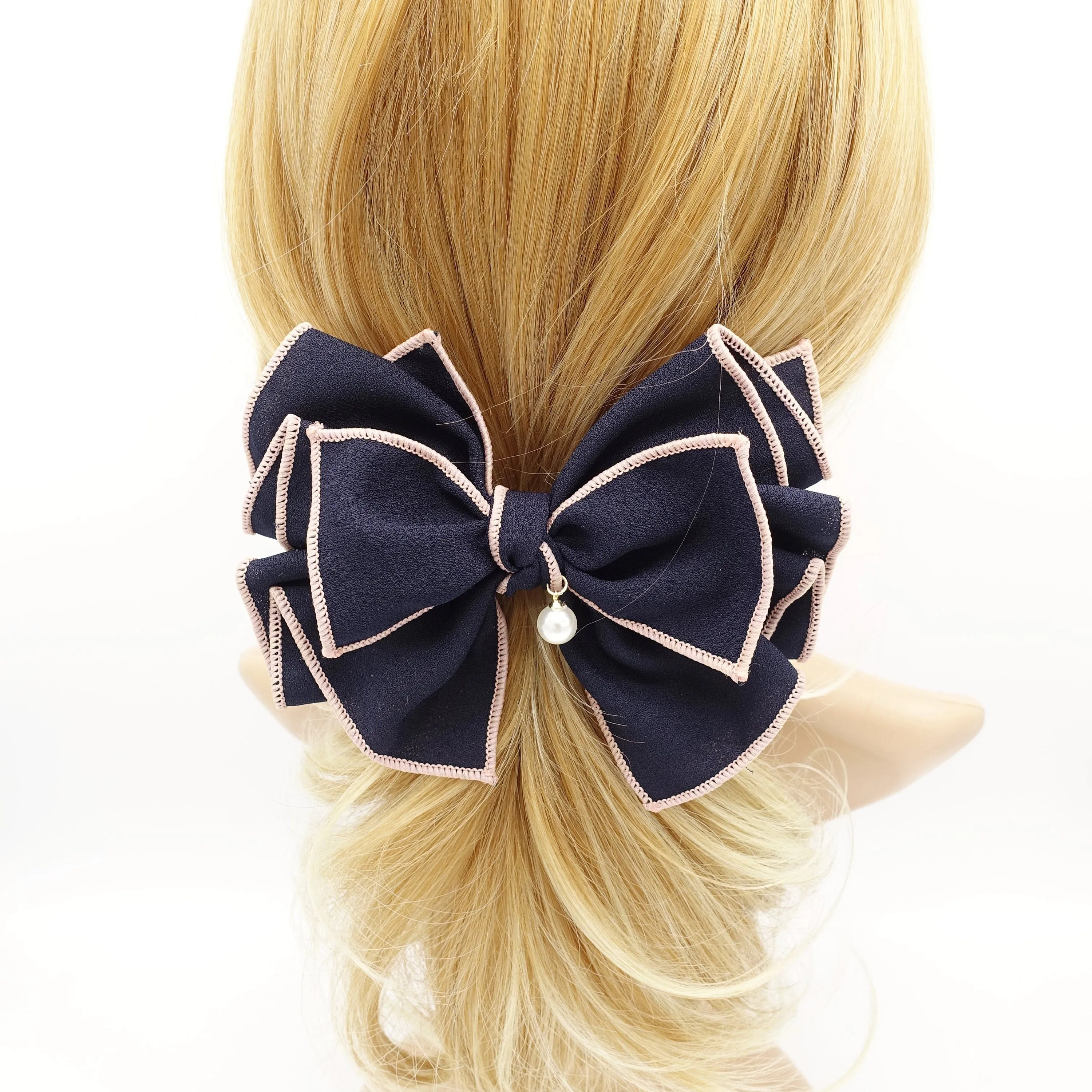 double colored edge hair bow pleated women hair accessory