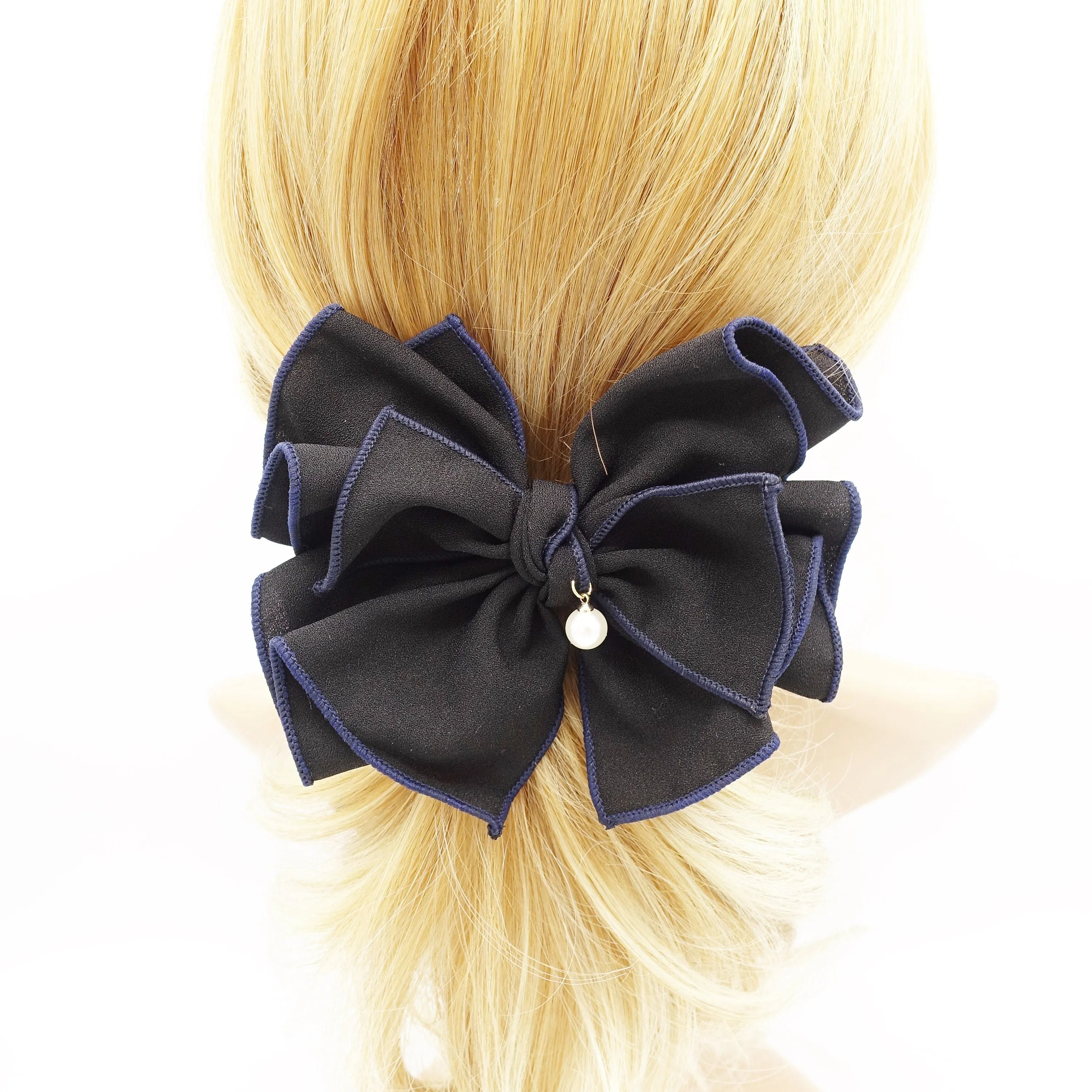 double colored edge hair bow pleated women hair accessory