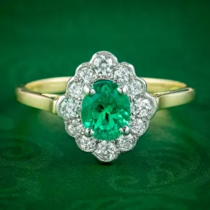 Edwardian Style Emerald Diamond Cluster Ring 0.60ct Emerald