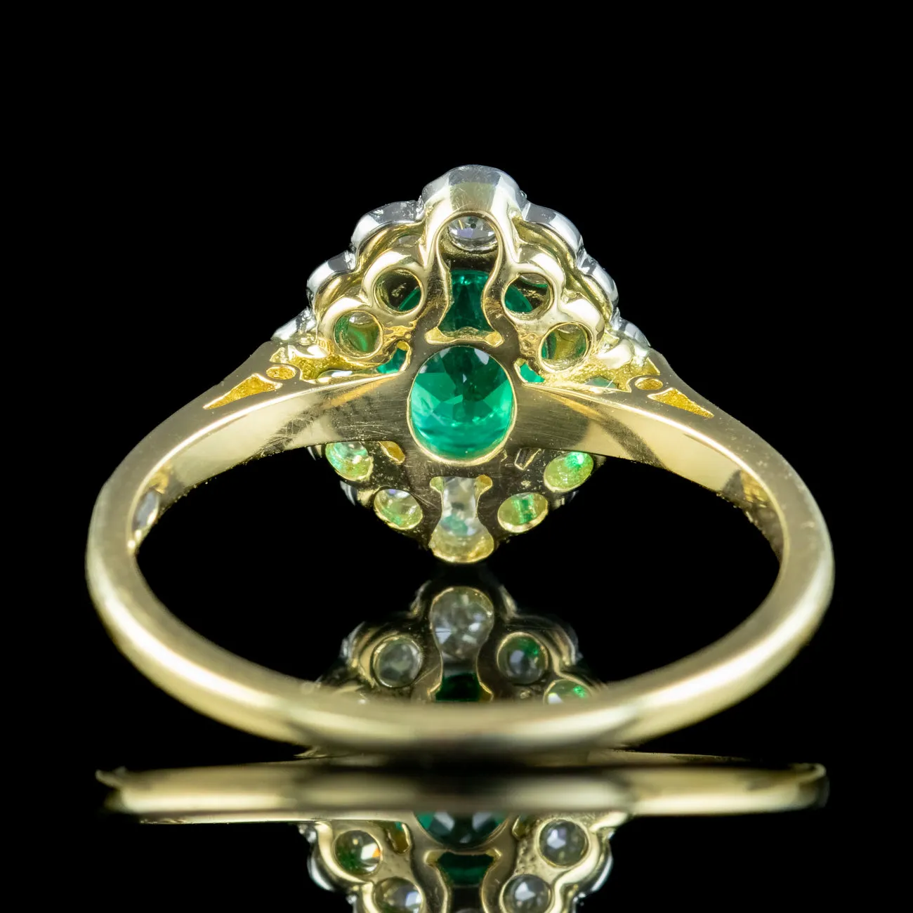 Edwardian Style Emerald Diamond Cluster Ring 0.60ct Emerald