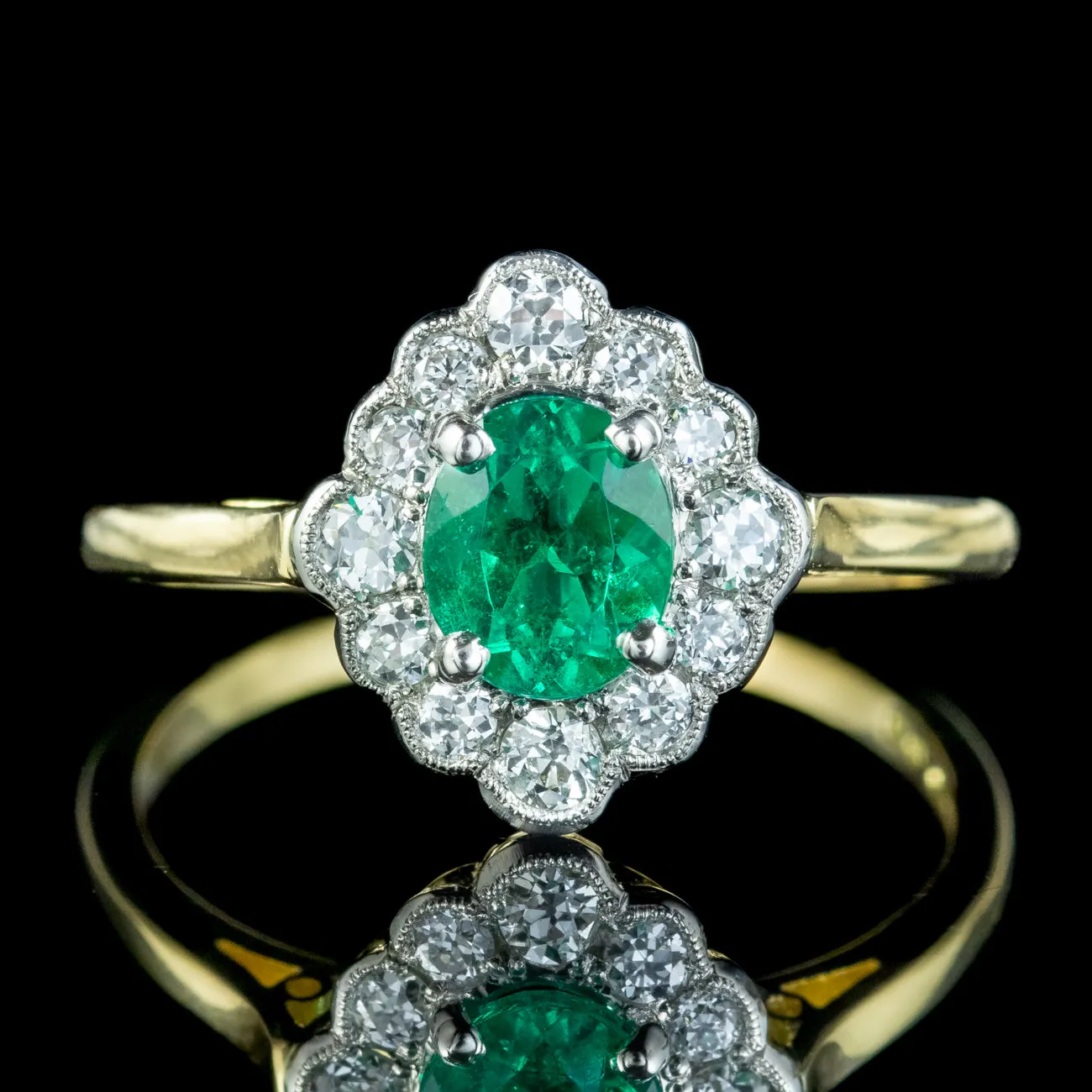 Edwardian Style Emerald Diamond Cluster Ring 0.60ct Emerald