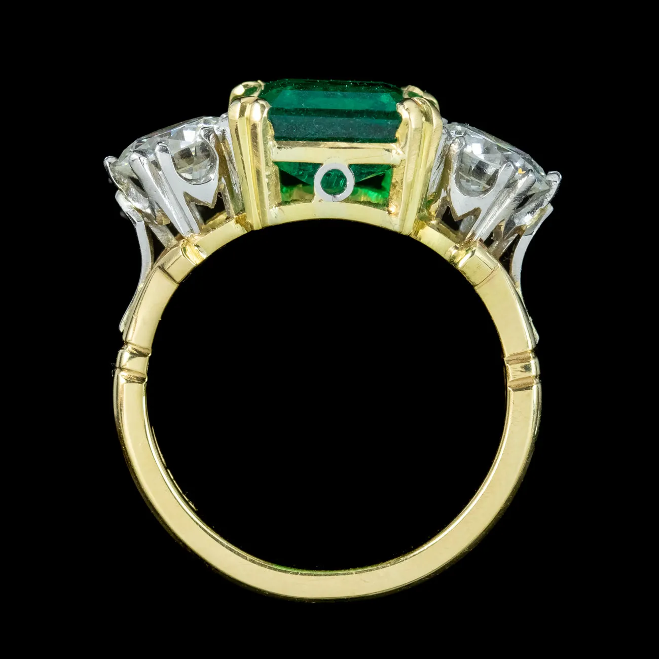 Edwardian Style Emerald Diamond Trilogy Ring 3.39ct Emerald 1.95ct Diamond With Cert