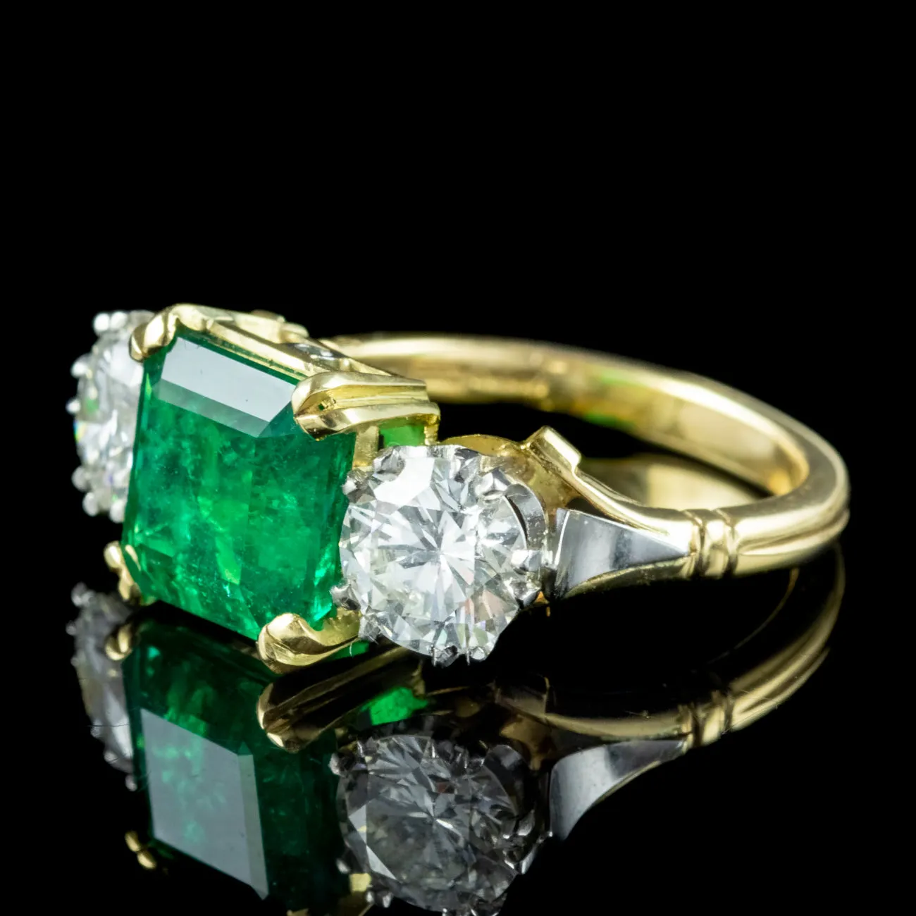 Edwardian Style Emerald Diamond Trilogy Ring 3.39ct Emerald 1.95ct Diamond With Cert